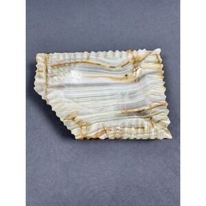 Vintage Mid Century Carved Polished Onyx Marble Natural Stone Ashtray